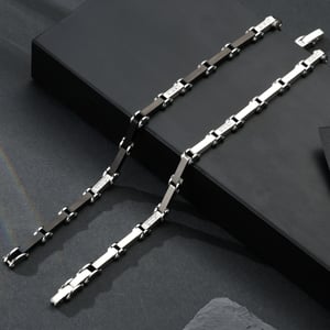 1 paio di braccialetti da uomo in acciaio inossidabile con motivo geometrico semplice della serie Simple h5 Immagine4