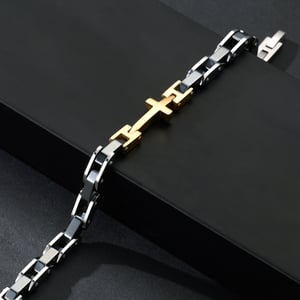1 paio di bracciali da uomo in acciaio inossidabile con croce semplice della serie Simple h5 Immagine3