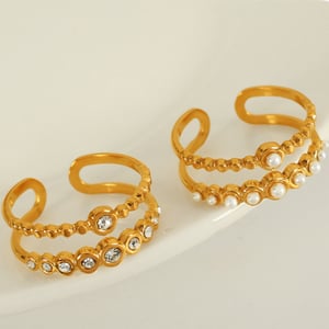 1 pair simple series retro cross stainless steel  gold plated artificial pearl women adjustable rings h5 Picture6
