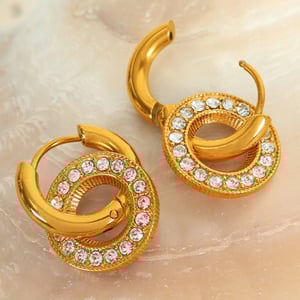 1 pair classic series retro geometric stainless steel  gold plated rhinestone women drop earrings h5 Picture5
