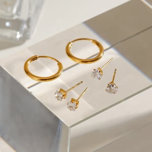 1 piece simple classic style four-pointed star shape stainless steel  gold plated inlay zircon women's earrings set h5 Picture6