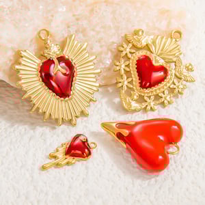1 Piece Luxurious Series Stylish Drop Oil Heart Stainless Steel Gold Color DIY Women's Pendants h5 Picture4