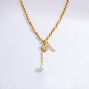 1 piece luxurious series elegant heart stainless steel  gold color plated artificial pearl women's pendant necklaces h5 Picture7