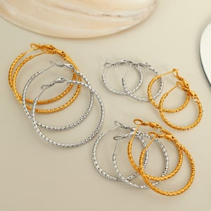 1 pair simple series classic solid color stainless steel  gold color plated women's hoop earrings h5 Picture6