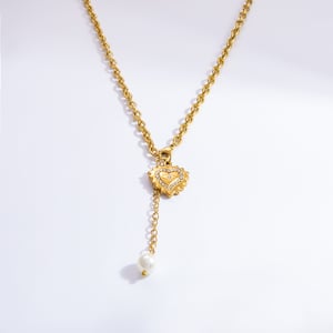 1 piece luxurious series elegant heart stainless steel  gold color plated artificial pearl women's pendant necklaces h5 Picture8