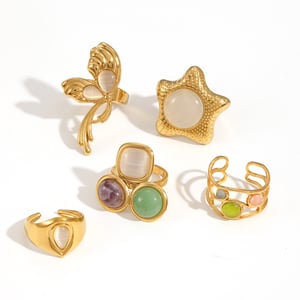 1 pair simple series daily geometric stainless steel  gold plated women adjustable rings h5 Picture5