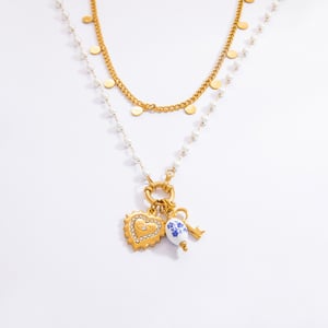 1 piece ethnic series elegant heart stainless steel  gold color plated artificial pearl women's pendant necklaces h5 Picture7