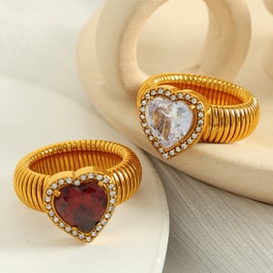 1 pair romantic series retro heart colorful stainless steel  gold color plated zircon women's single rings h5 Picture9