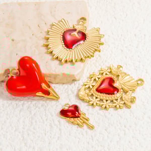 1 Piece Luxurious Series Stylish Drop Oil Heart Stainless Steel Gold Color DIY Women's Pendants h5 Picture3