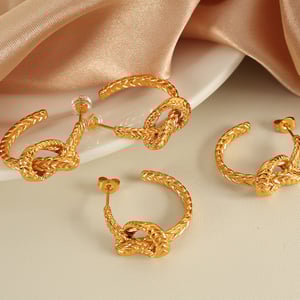 1 pair simple series retro twist stainless steel  gold color plated women's hoop earrings h5 Picture7