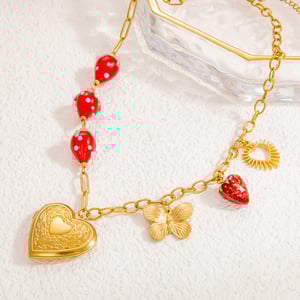 1 piece romantic series natural heart stainless steel  gold color plated glass women's pendant necklaces h5 Picture7