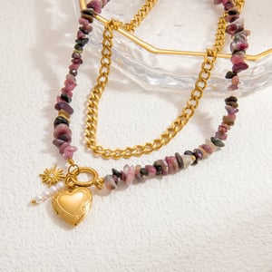 1 piece romantic series heart stainless steel  gold color plated natural stone women's pendant necklaces h5 Picture10