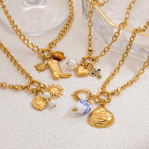 1 piece classic series simple heart stainless steel  gold color plated artificial pearl women's pendant necklaces h5 Picture4