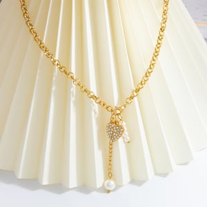 1 piece luxurious series elegant heart stainless steel  gold color plated artificial pearl women's pendant necklaces h5 Picture6