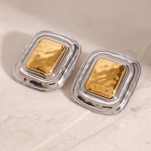 1 pair simple series simple quadrilateral stainless steel  gold plated women stud earrings h5 Picture5