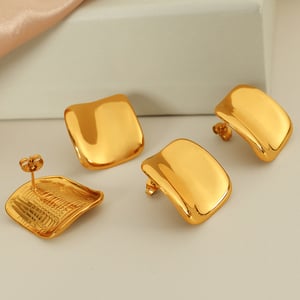 1 pair simple series glossy stainless steel  gold color plated women's stud earrings h5 Picture5