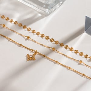 1 piece classic series retro sun/moon stainless steel  gold plated rhinestone women layered necklaces h5 Picture6