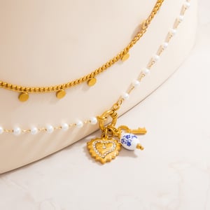 1 piece ethnic series elegant heart stainless steel  gold color plated artificial pearl women's pendant necklaces h5 Picture8