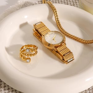 1 pair simple series elegant annular stainless steel  gold plated rhinestone women single rings h5 Picture6