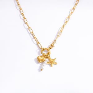 1 piece simple series elegant heart stainless steel  gold color plated artificial pearl women's pendant necklaces h5 Picture6