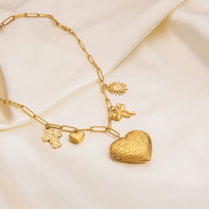 1 piece romantic series retro glossy heart stainless steel  gold color plated women's pendant necklaces h5 Picture4