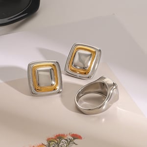 1 Stück einfache viereckige Edelstahl Gold Farbe Damen Einzelringe h5 Bild6