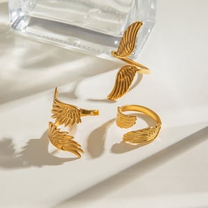 1 pair luxurious series retro wing stainless steel  gold plated women adjustable rings h5 Picture6