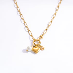 1 piece classic series stylish heart stainless steel  gold color plated artificial pearl women's pendant necklaces h5 Picture7