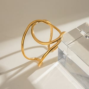 1 pezzo semplice serie semplice anulare in acciaio inossidabile placcato oro 18K braccialetti da donna h5 Immagine5
