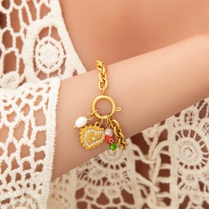 1 piece classic series daily heart stainless steel  gold color plated rhinestone women's charm bracelets h5 Picture11