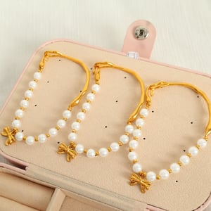 1 piece classic series retro bow knot stainless steel  gold plated artificial pearl women beaded bracelets h5 Picture3