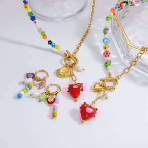 1 pair romantic series cute heart stainless steel  gold color plated glass women's drop earrings h5 Picture5