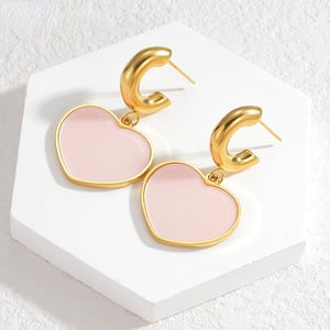 1 paio di orecchini pendenti da donna in acciaio inossidabile a forma di cuore dolce della serie Simple h5 Immagine4