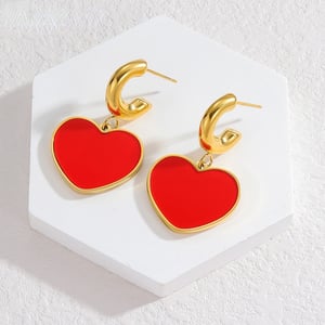 1 paio di orecchini pendenti da donna in acciaio inossidabile a forma di cuore dolce della serie Simple h5 Immagine5