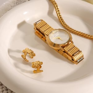 1 Pair Luxurious Series Gorgeous Flowers Stainless Steel Gold Color Women's Clip-on Earrings h5 Picture5