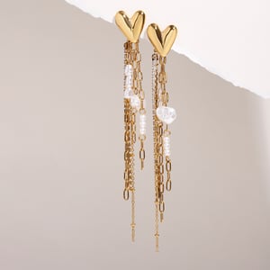 1 Pair Luxurious Series Sweet Heart Tassel Exquisite Stainless Steel Gold Color Women's Drop Earrings h5 Picture5