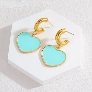 1 paio di orecchini pendenti da donna in acciaio inossidabile a forma di cuore dolce della serie Simple h5 Immagine6