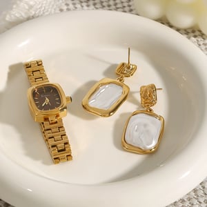 1 Pair Luxurious Series French Retro Block Stainless Steel Gold Color Elegant Women's Drop Earrings h5 Picture5