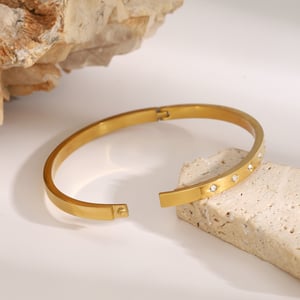 1 Piece Modern Series Simple Annular Round All-match Stainless Steel Gold Color Women's Bangles h5 Picture5
