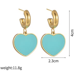 1 paio di orecchini pendenti da donna in acciaio inossidabile a forma di cuore dolce della serie Simple h5 Immagine7