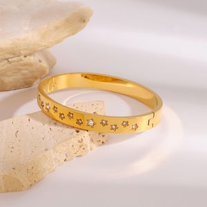 1 Piece Stylish Series Round Pentagram Stainless Steel Gold Color Women's Bangles h5 Picture5