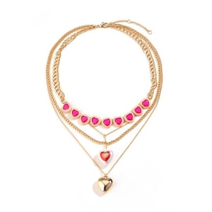 1 Piece Romantic Series Gorgeous Love Heart Polychrome Drop Oil Gold Color Alloy Women's Layered Necklaces h5 Picture6