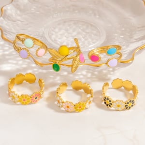 1 Piece Charming Series Chromatic Daisy Shape Oil- Glazing Stainless Steel Gold Color Women's Adjustable Rings h5 Picture4