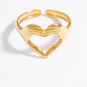 1 Piece Romantic Series Edgy Heart Shape Sentimental  Stainless Steel Gold Color Women's Adjustable Rings h5 Picture7