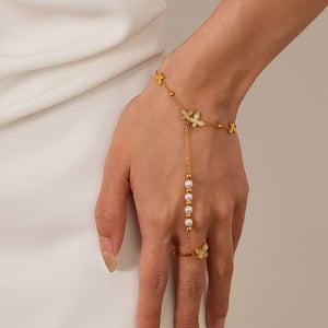 1 Piece Luxurious Series Daily Butterfly Stainless Steel Gold Color Women's Chain Bracelets With Ring h5 Picture8