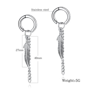 1 Çift Modern Kanatlar Püsküller Paslanmaz Çelik Erkek Küpe h5 Resim7