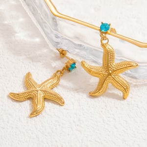1 Pair Romantic Series Vacation Starfish Exaggerated Stainless Steel Gold Color Women's Drop Earrings h5 Picture6