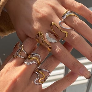 1 Piece Designable Series Personality Line Stainless Steel Gold & Silver Color Women's Adjustable Rings h5 Picture3