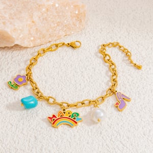 1 Piece Romantic Series Vivid Flower Oil- Glazing Chromatic Stainless Steel Gold Color Women's Charm Bracelets h5 Picture8