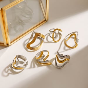 1 Piece Designable Series Personality Line Stainless Steel Gold & Silver Color Women's Adjustable Rings h5 Picture7